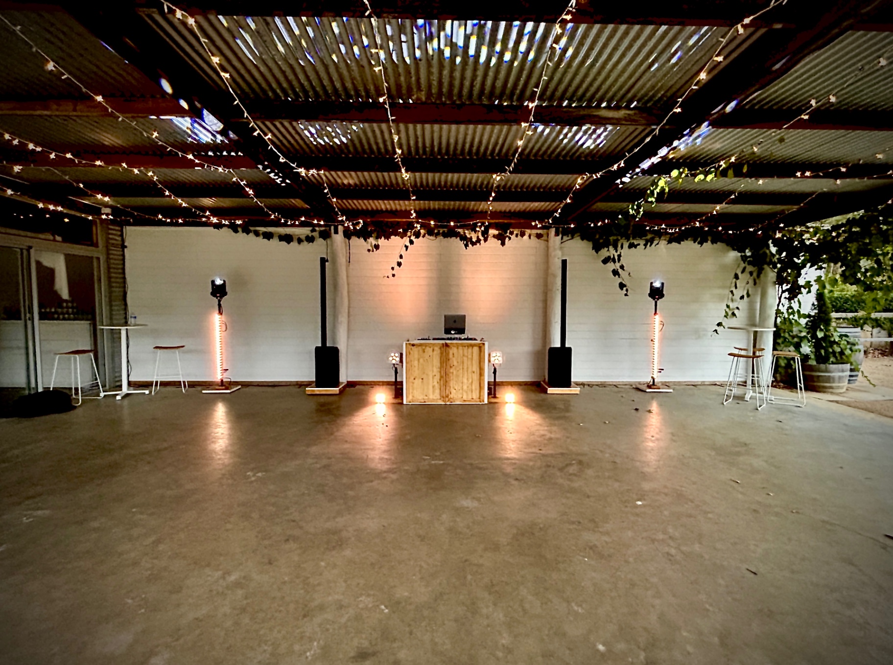 Rustic barn — fairy lights — TJ Productions setup