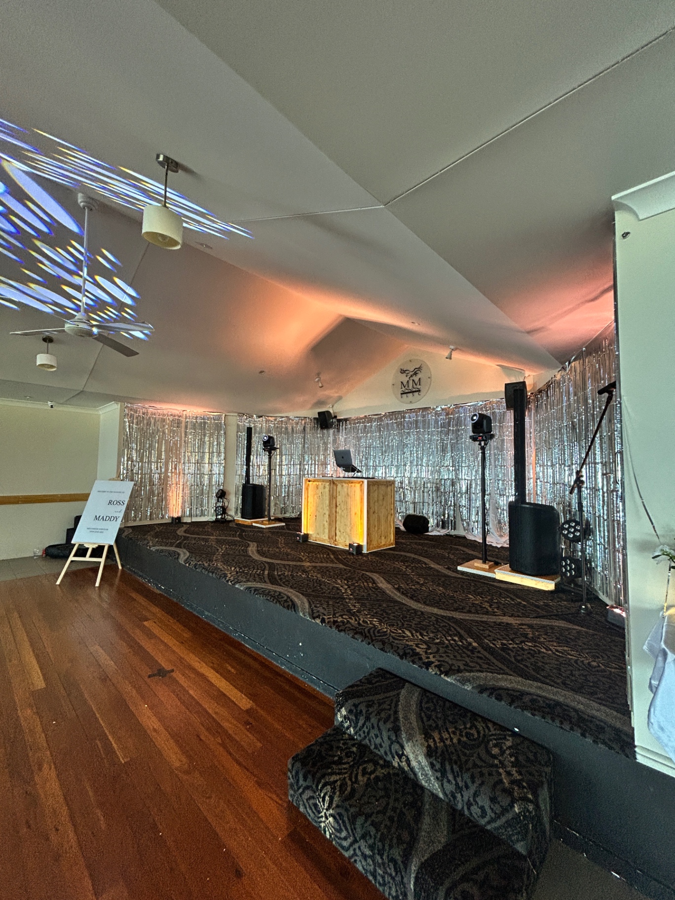 Stage setup with moving heads & backdrop — TJ Productions setup
