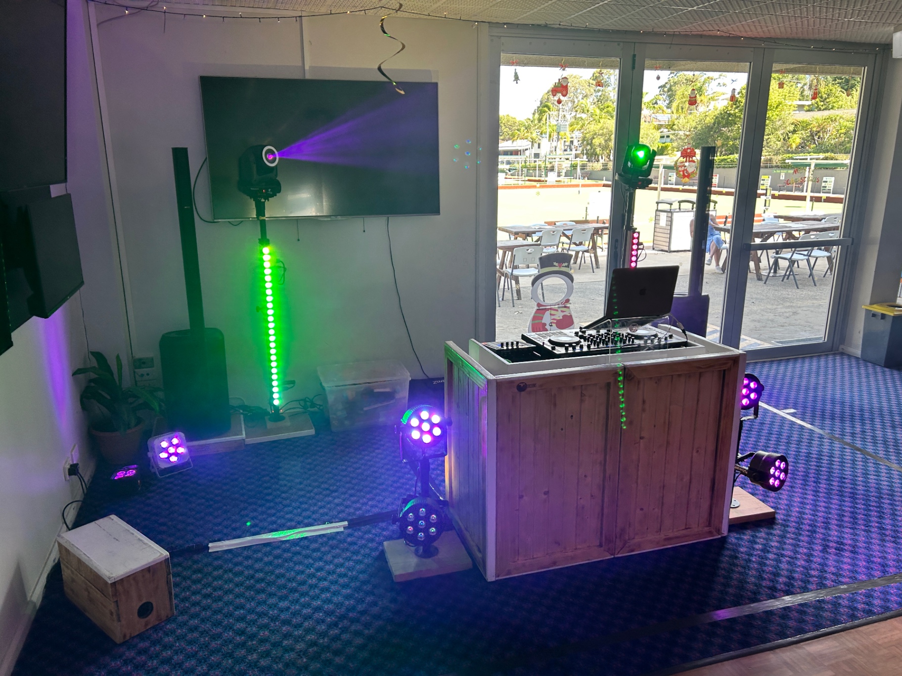 Purple & green party rig — TJ Productions setup