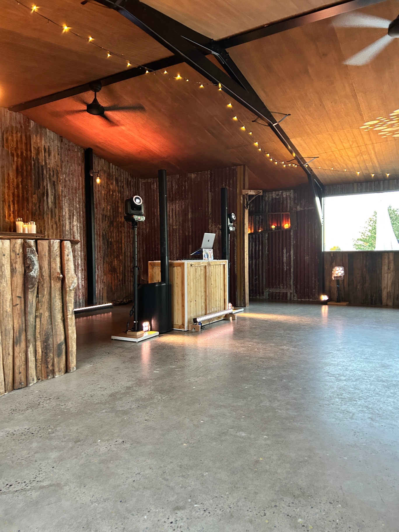 Barn venue — pre-guest arrival — TJ Productions setup
