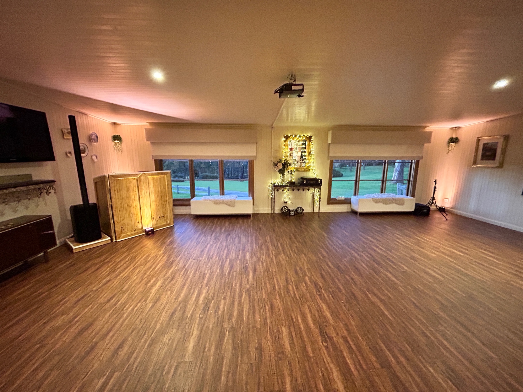 Elegant reception room with uplighting — TJ Productions setup