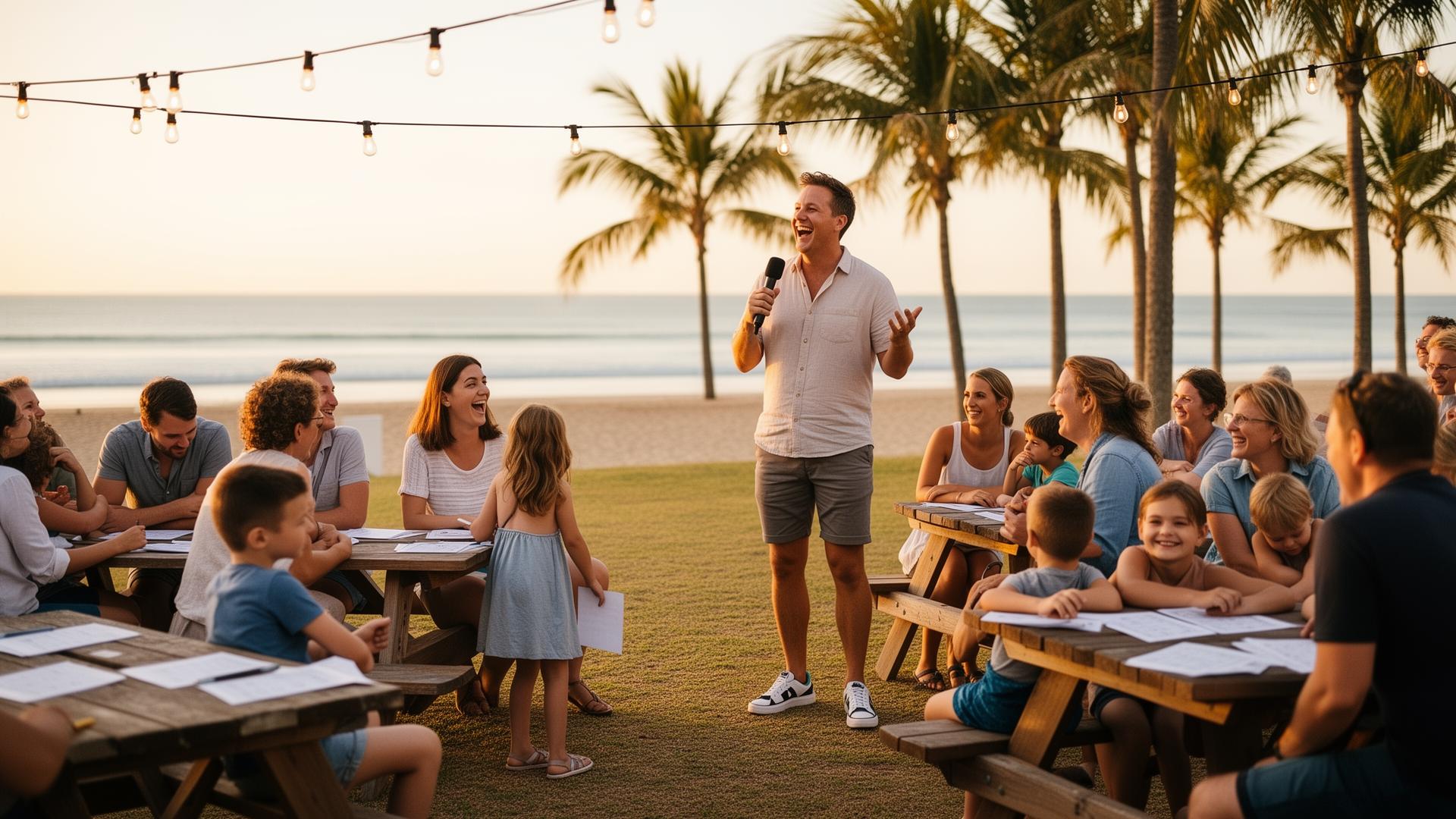 TJ Productions live family trivia night with a professional host on stage